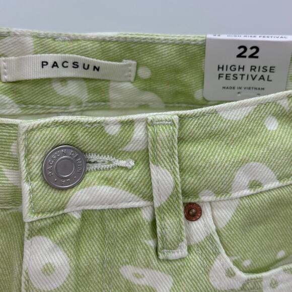 PacSun Green Eco Yin & Yang High Waisted Cotton Denim Festival Shorts - Picture 9 of 11